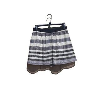 BCBCGENERATION Metallic Mesh Striped Full Wide‎ Shorts White Silver Black Sz 4